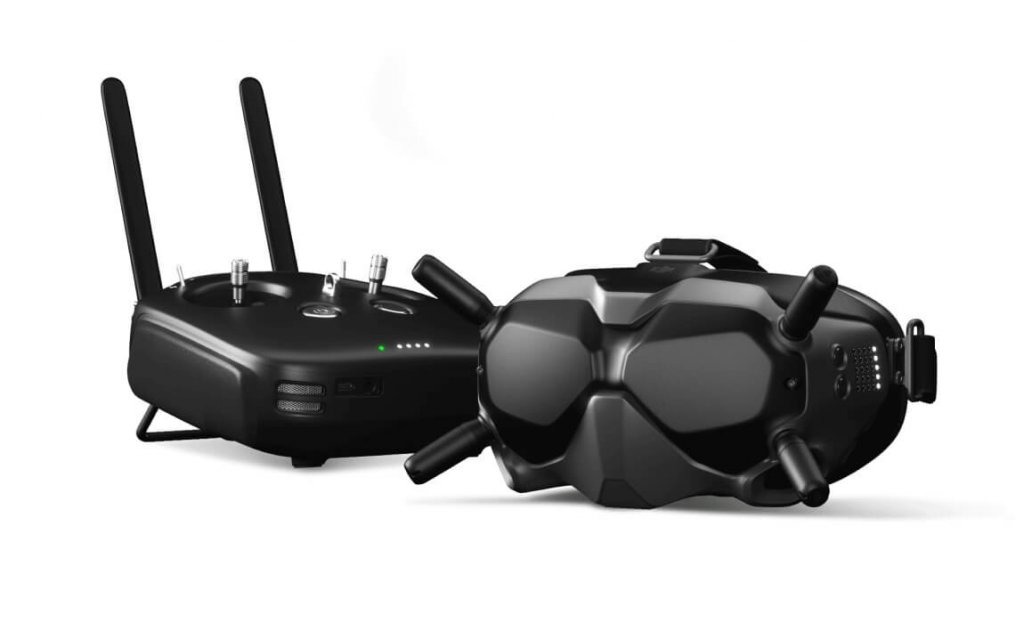 Black color FPV Goggles and controller with long antennas.